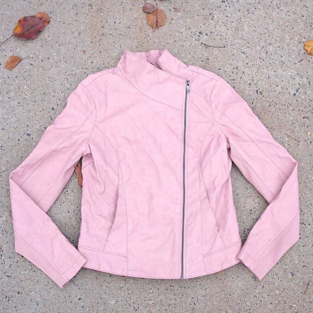 Anthropologie Ripley Faux Leather Moto Jacket Blush Pink Vegan XS Biker